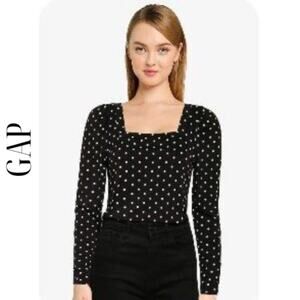 GAP Black & White Long Sleeve Square Neck Top, S, NWT!